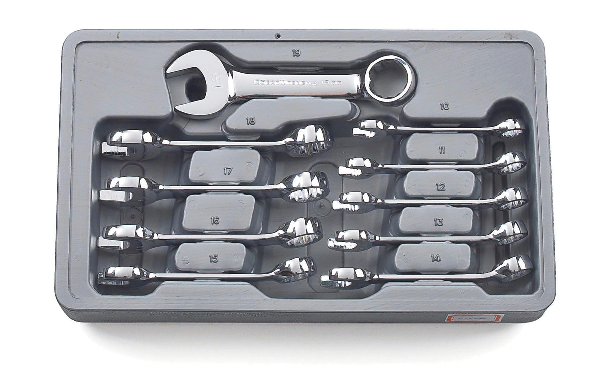 STUBBY COMBINATION NON RATCHETING WRENCH SET METRIC 10 PC