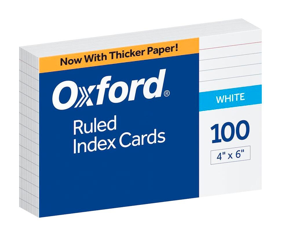 CARDS INDEX 4X6 RULED WHITE PK OF 100 OXFORD