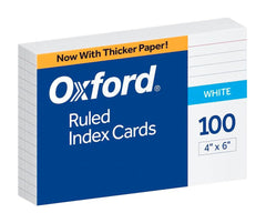 CARDS INDEX 4X6 RULED WHITE PK OF 100 OXFORD