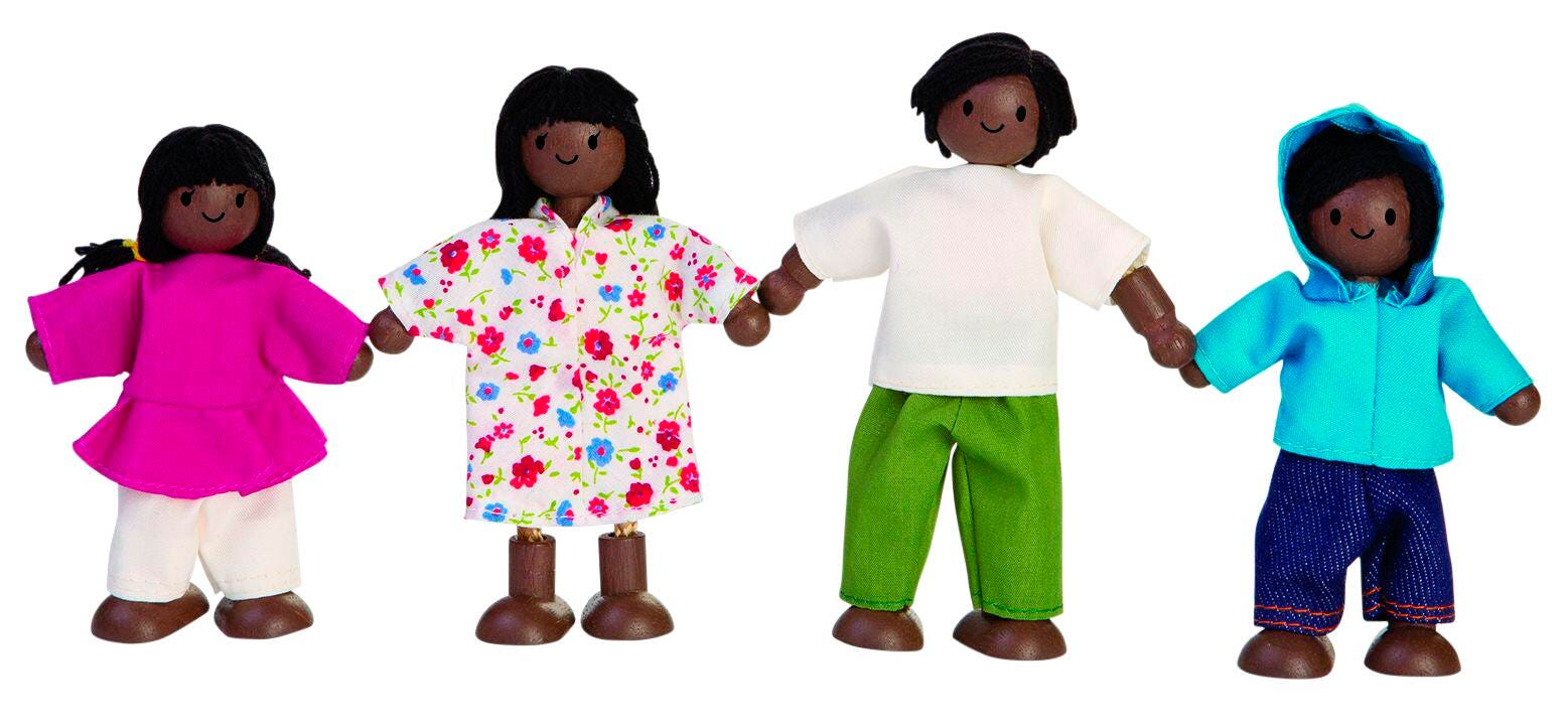 WOOD DOLL FAMILY AFRICAN AMERICAN - SET OF 4