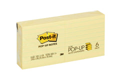 POST-IT POP-UP LINED NOTES 3 X 3 IN CANARY YELLOW PACK OF 6