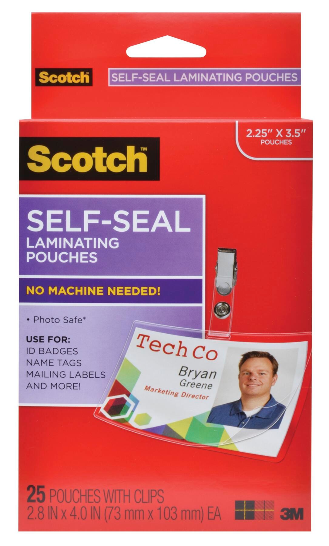 SCOTCH LAMINATING POUCH - 2-4/5 X 4 INCH - 12-1/2MIL - PACK OF 25