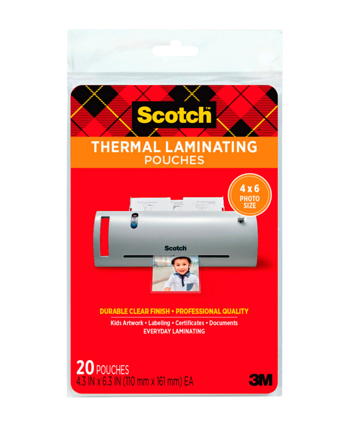 LAMINATING POUCHES SCOTCH - 4-1/3 X 6-1/3 INCH - 5MIL - PK OF 20