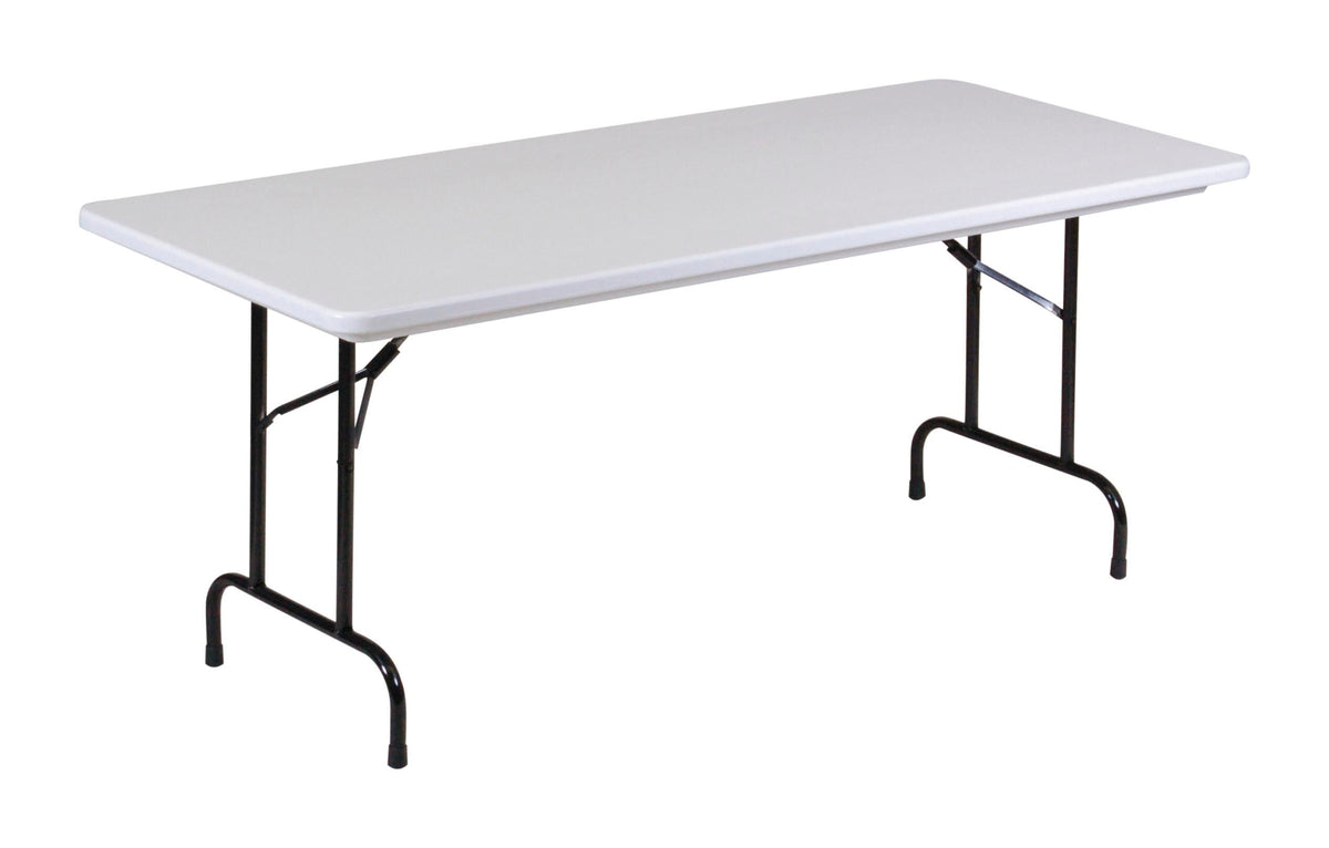 FOLDING TABLE - CORRELL RECTANGLE PLASTIC HEAVY DUTY COMMERCIAL ANTI-MICROBIAL FOLDING TABLE-STANDARD COLORS-FIXED HEIGHT - 72 W X 30 D X 29 H IN - GRAY GRANITE - BLACK FRAME