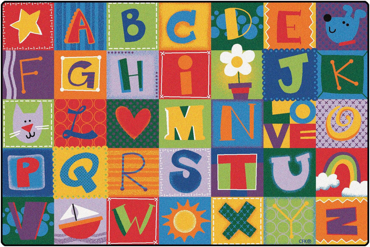 CARPETS FOR KIDS KIDSOFT TODDLER ALPHABET BLOCKS - 6 FT X 9 FT RECTANGLE- PRIMARY