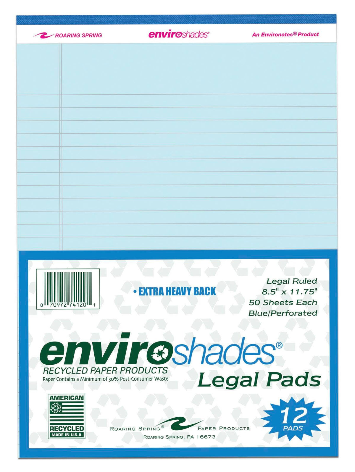 PAPER LEGAL PAD 8.5X11.75 BLUE 50 SHEETS PK OF 12