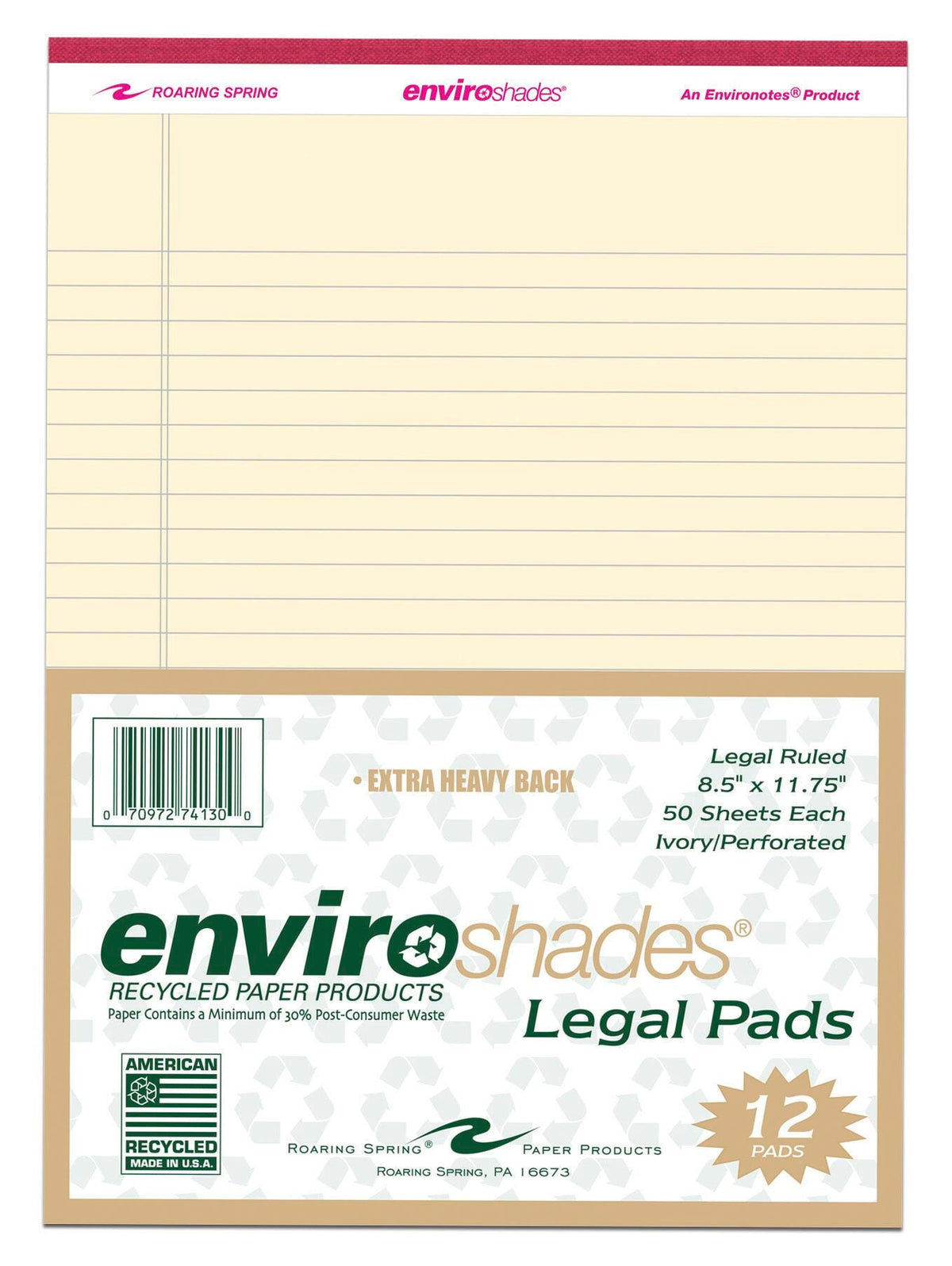 PAPER LEGAL PAD 8.5X11.75 IVORY 50 SHEETS PK OF 12