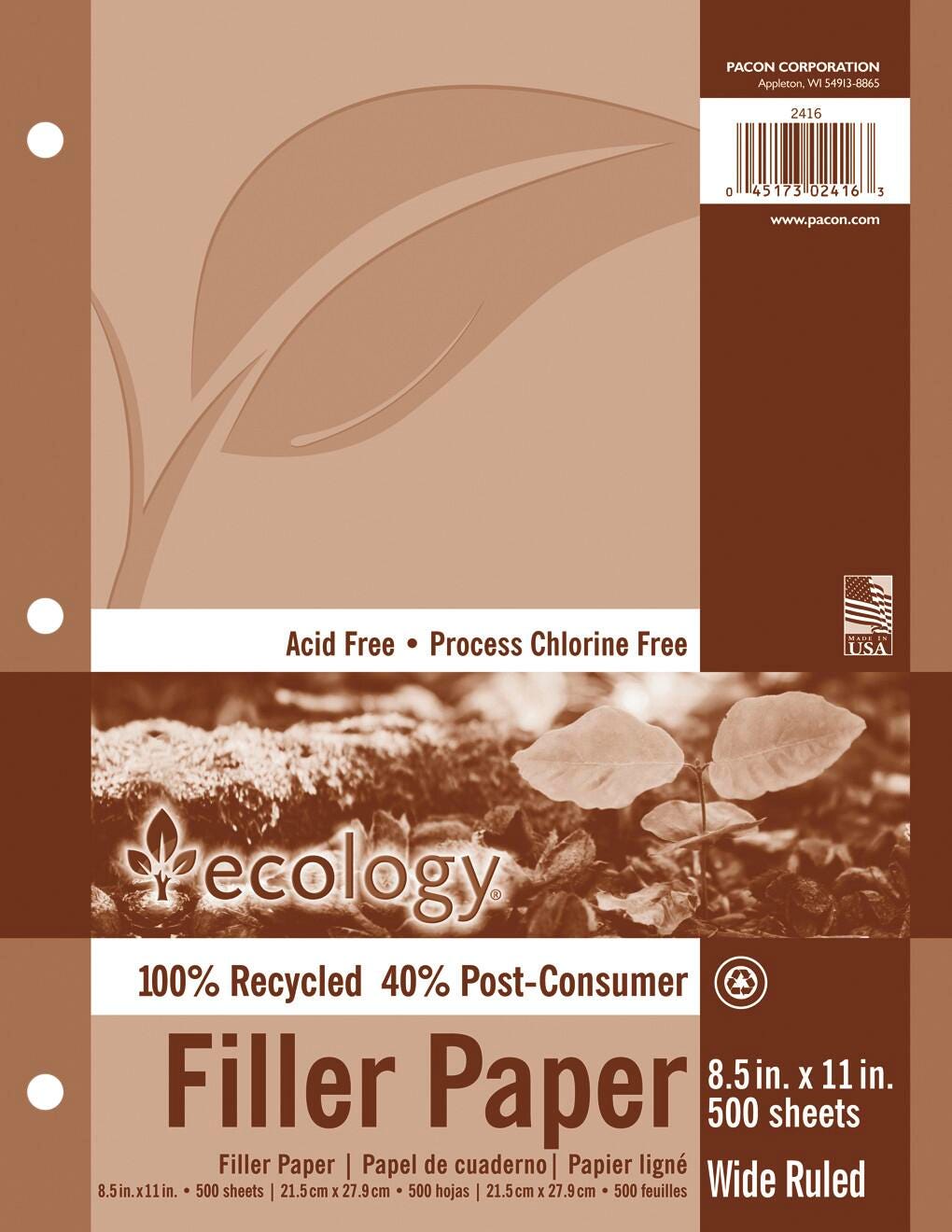 PAPER FILLER ECOLOGY 8.5X11 WIDE RULED REAM