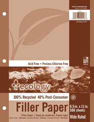 PAPER FILLER ECOLOGY 8.5X11 WIDE RULED REAM