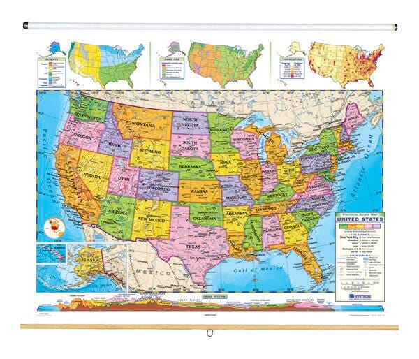 MAP NYSTROM POLITICAL RELIEF US MAP