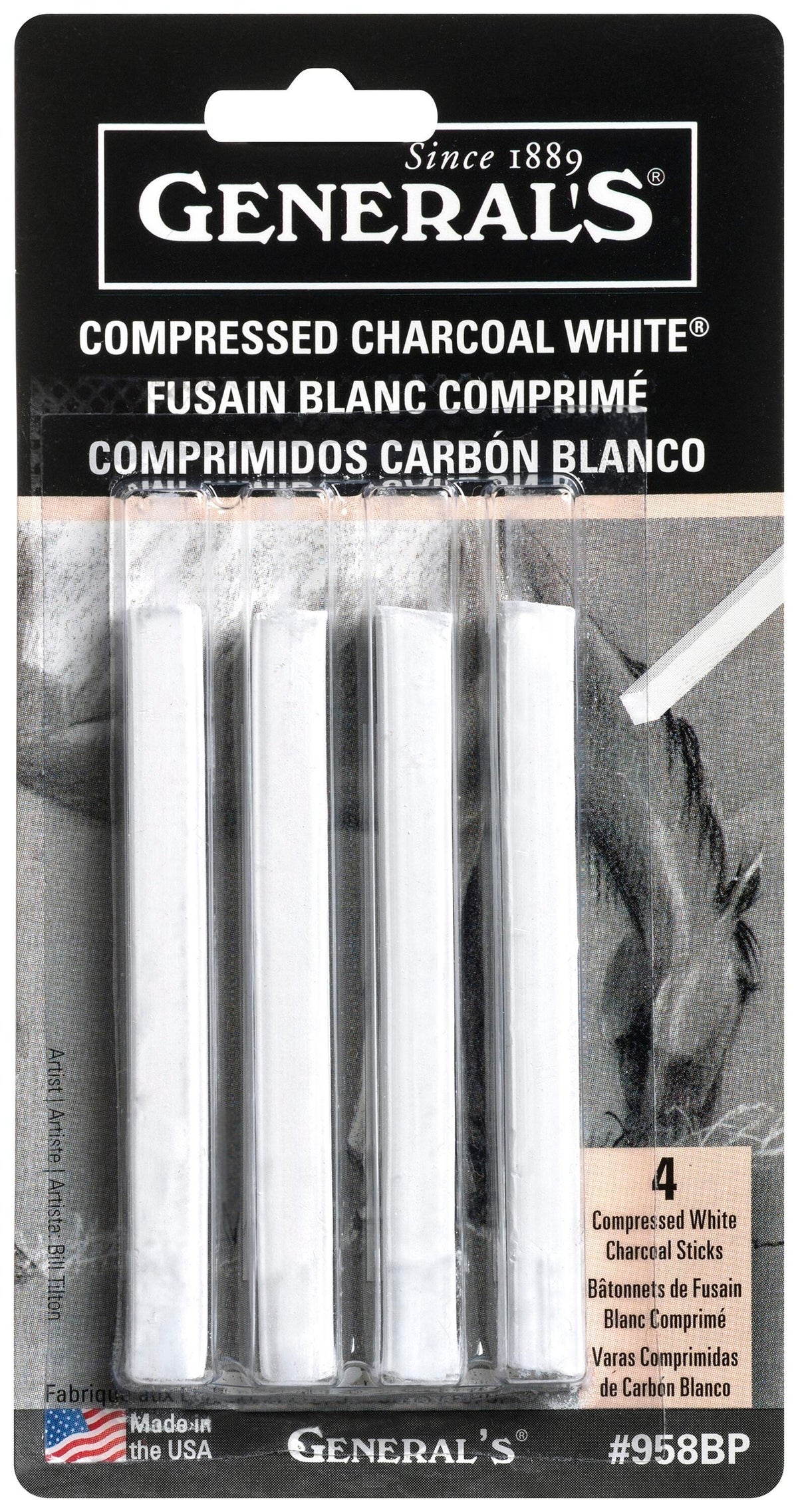 CHARCOAL STICKS COMP GENERALS WHITE SOFT PACK OF 4