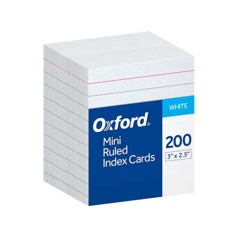 CARDS INDEX MINI RULED OXFORD 3X2.5 WHITE PK OF 200