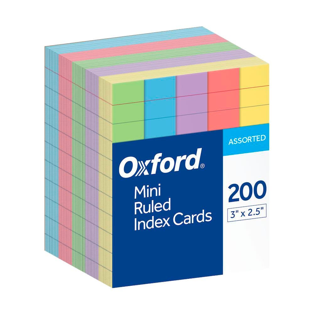 CARDS INDEX MINI RULED OXFORD 3X2.5 ASST COLORS PK OF 200