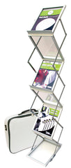 MEDIA DISPLAY - PORTABLE LITERATURE DISPLAY WITH CASE - MAGAZINE - 6 SHELVES - 11 W X 4 D X 60 H IN - SILVER COLOR