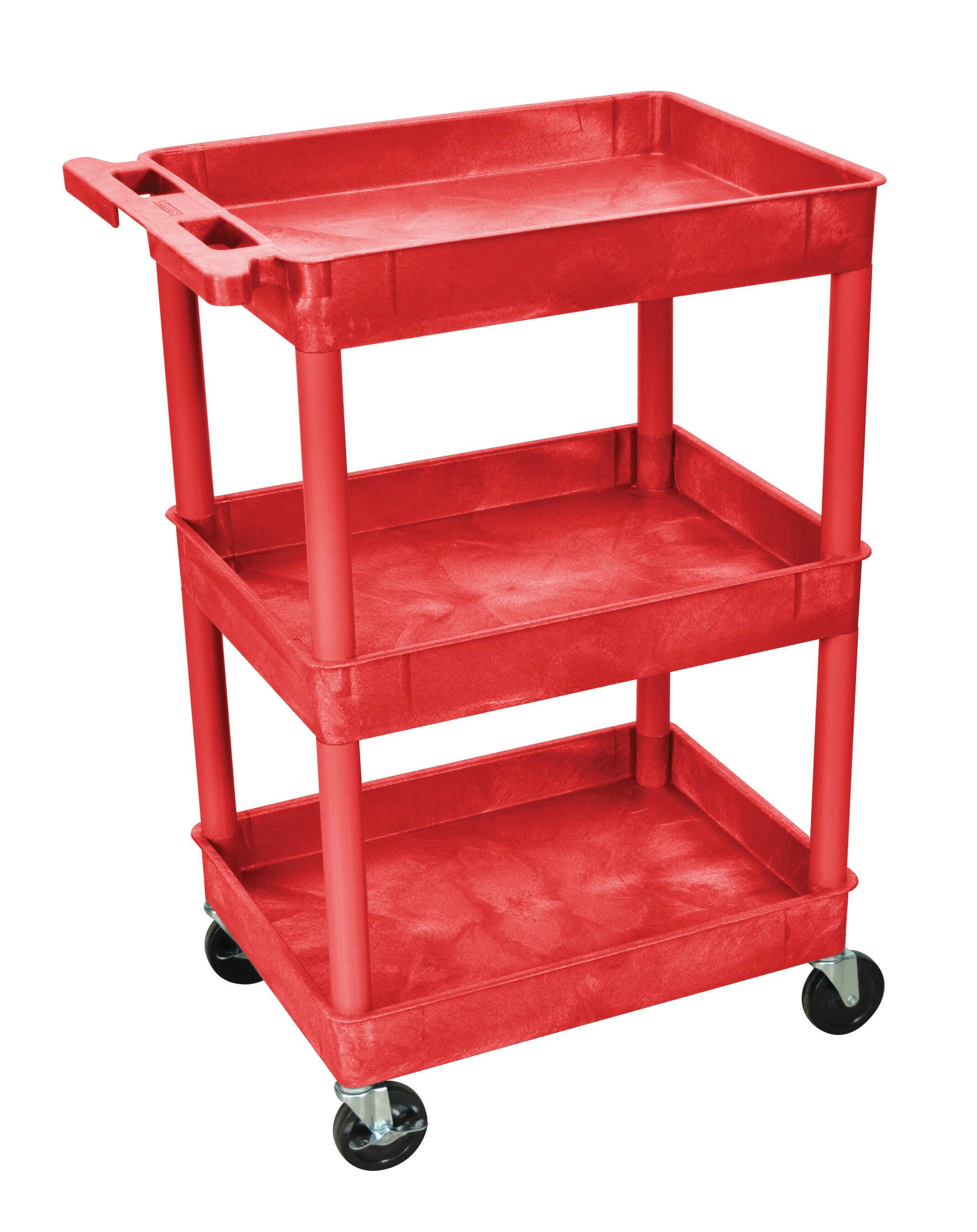 CART 3-SHELF 39.25HX24WX18D PLASTIC UTILITY TUB CART RED