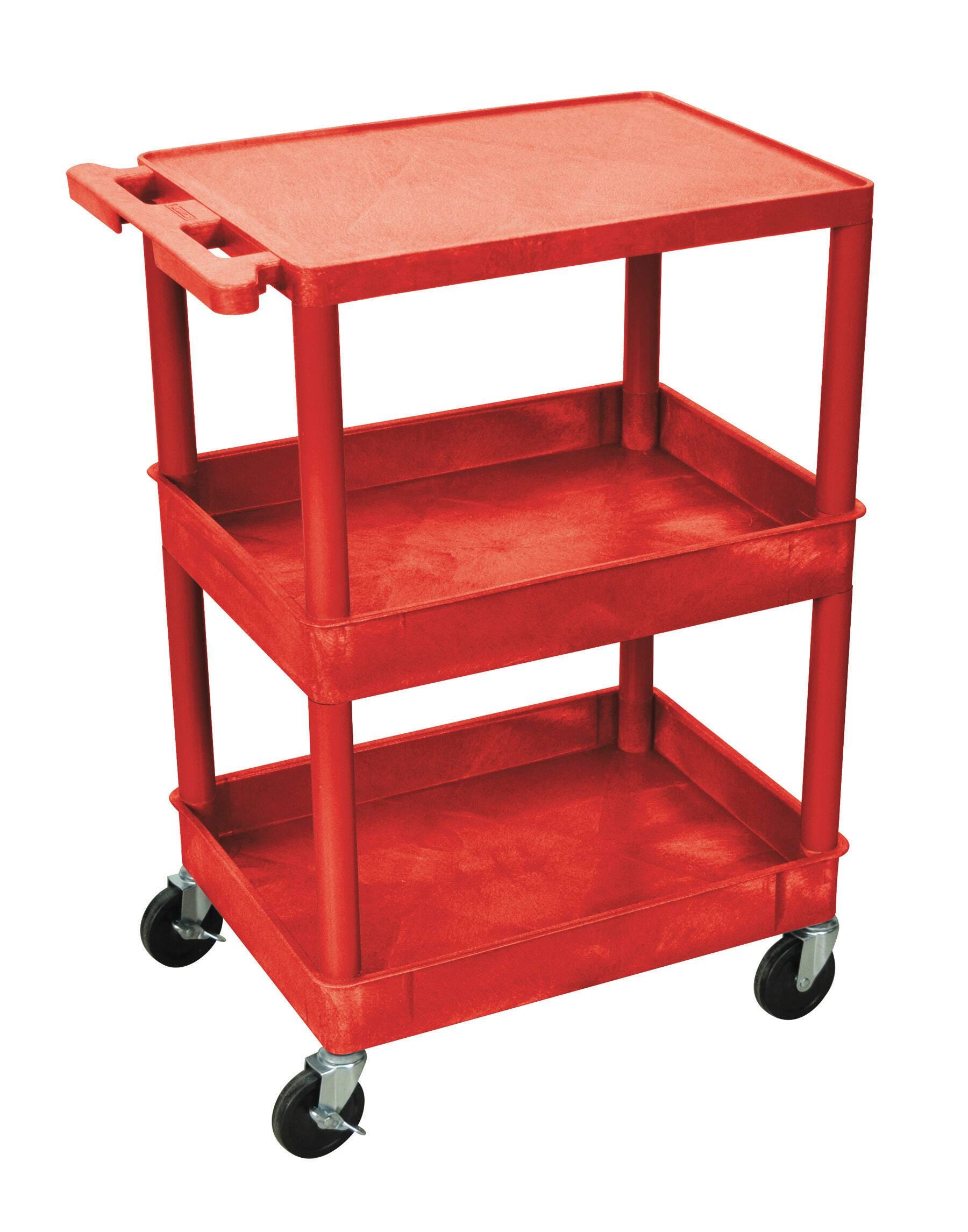 CART 3-SHELF 36.5HX24WX18D PLASTIC UTILITY TUB CART RED