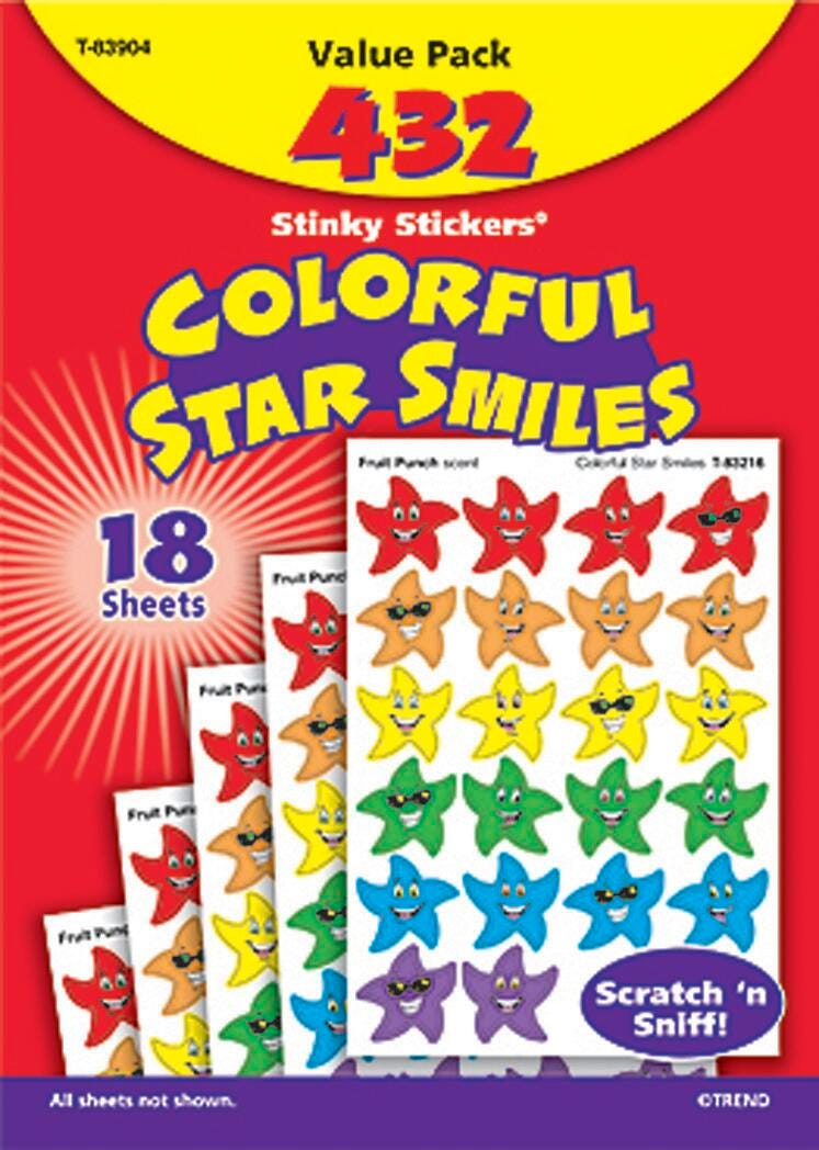 STICKERS - COLORFUL STAR SMILES TREND STINKY STICKERS PACK OF 432