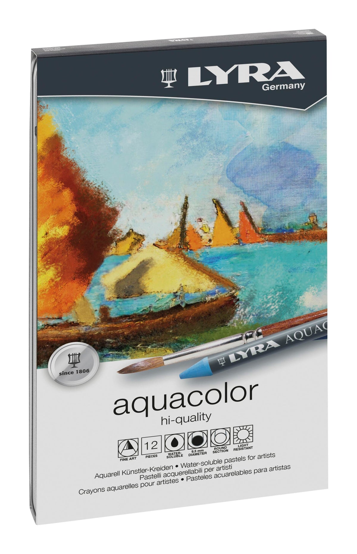 CRAYONS AQUACOLOR LYRA WATER-SOLUBLE METAL BOX SET OF 12