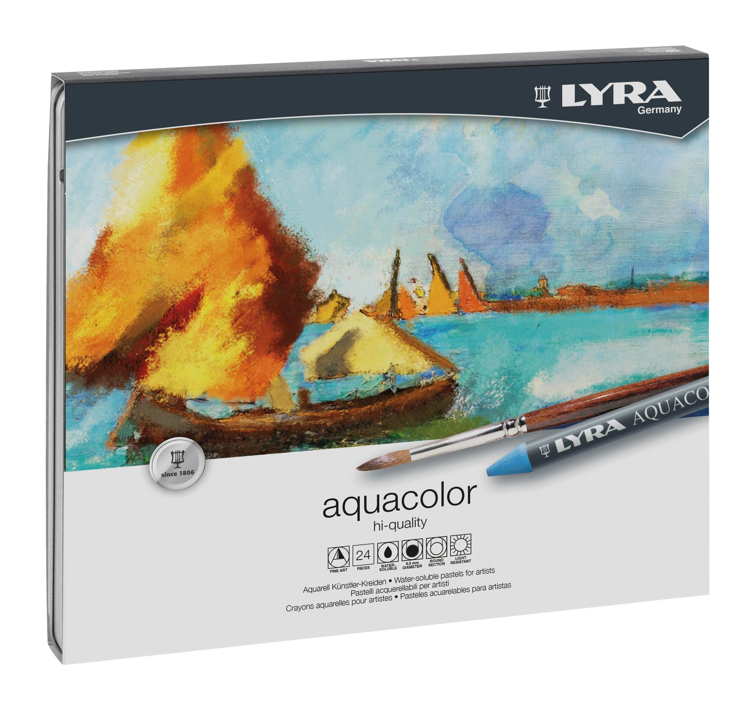 CRAYONS AQUACOLOR LYRA WATER-SOLUBLE METAL BOX SET OF 24