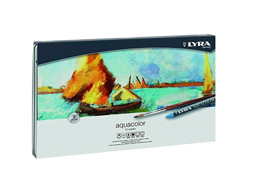 CRAYONS AQUACOLOR LYRA WATER-SOLUBLE METAL BOX SET OF 48