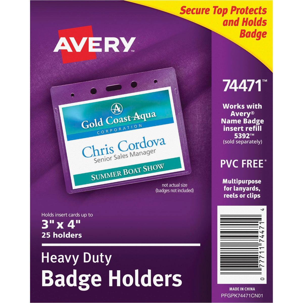 BADGE HOLDER LANDSCAPE PREPUNCH 3X4 AVE74471 PACK OF 25