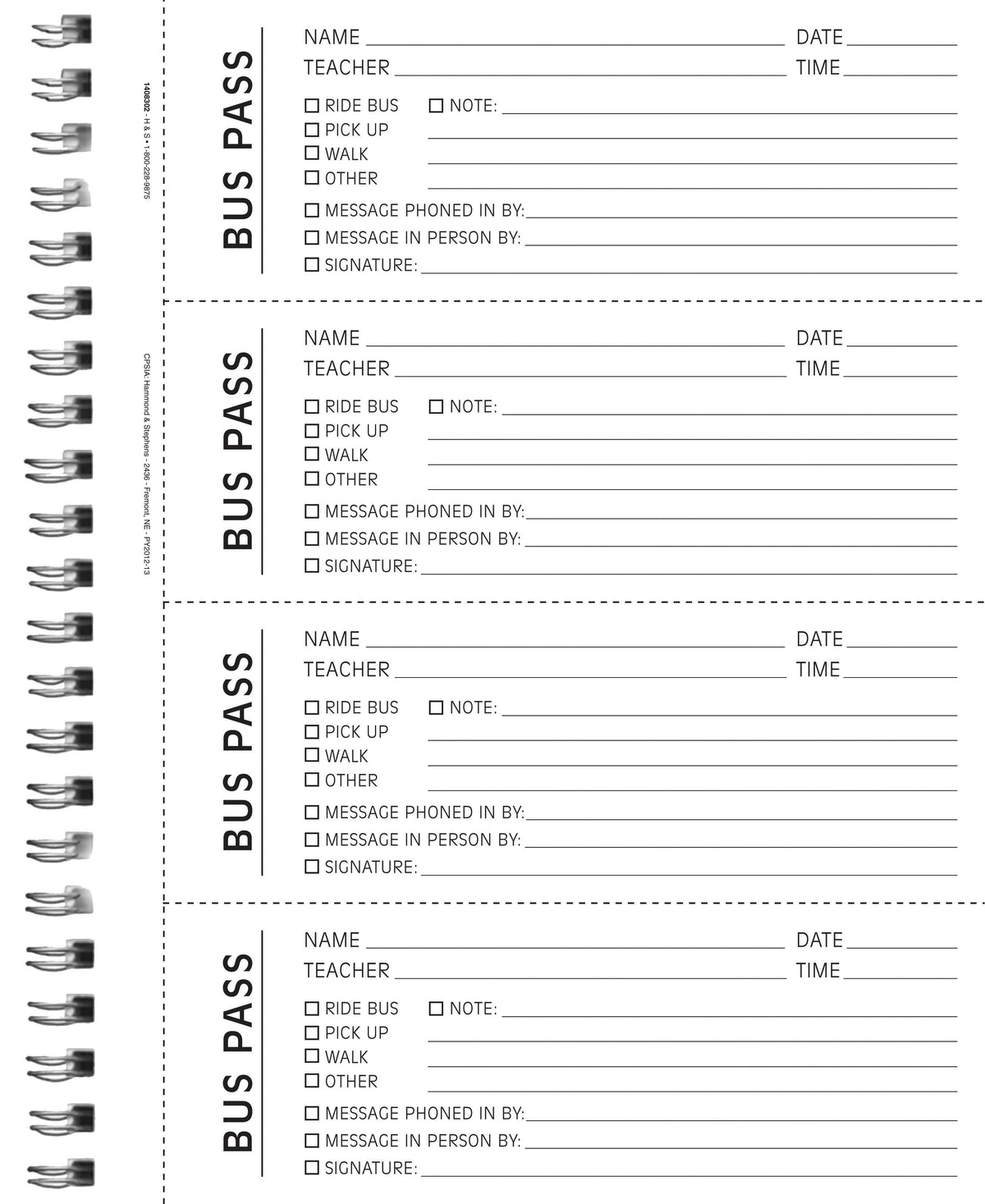 BOOK COMMUNICATION BUS PASS HS 1408302 PACK OF 200