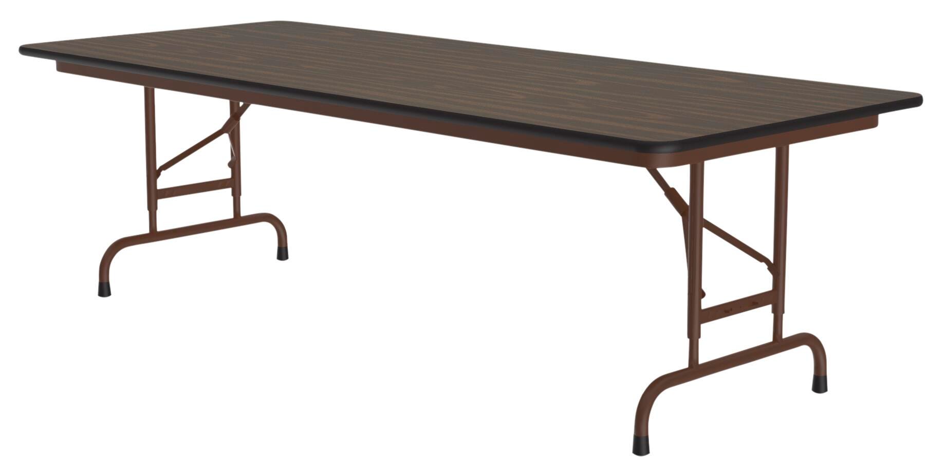 FOLDING TABLE - CORRELL RECTANGLE WOOD LIGHT DUTY FOLDING TABLE-MELAMINE TOP-STANDARD COLORS-ADJUSTABLE LEGS - 60 W X 30 D X 22 - 32 H IN - SPECIFY TOP COLOR - SPECIFY FRAME COLOR - SPECIFY EDGE COLOR