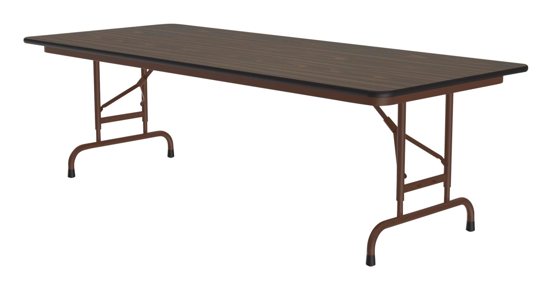 FOLDING TABLE - CORRELL RECTANGLE WOOD LIGHT DUTY FOLDING TABLE-MELAMINE TOP-STANDARD COLORS-ADJUSTABLE LEGS - 72 W X 30 D X 22 - 32 H IN - SPECIFY TOP COLOR - SPECIFY FRAME COLOR - SPECIFY EDGE COLOR