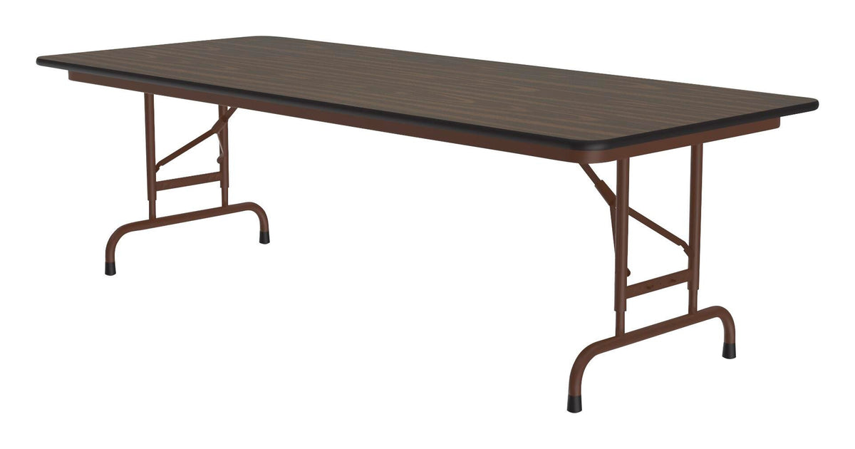 FOLDING TABLE - CORRELL RECTANGLE WOOD LIGHT DUTY FOLDING TABLE-MELAMINE TOP-STANDARD COLORS-ADJUSTABLE LEGS - 96 W X 30 D X 22 - 32 H IN - SPECIFY TOP COLOR - SPECIFY FRAME COLOR - SPECIFY EDGE COLOR
