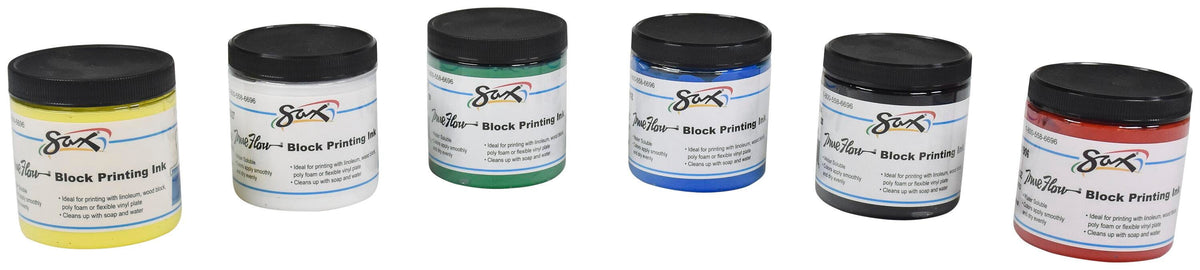 INK BLOCK PRINTING SAX 8 OZ JAR ASSORTED COLORS SET OF 6