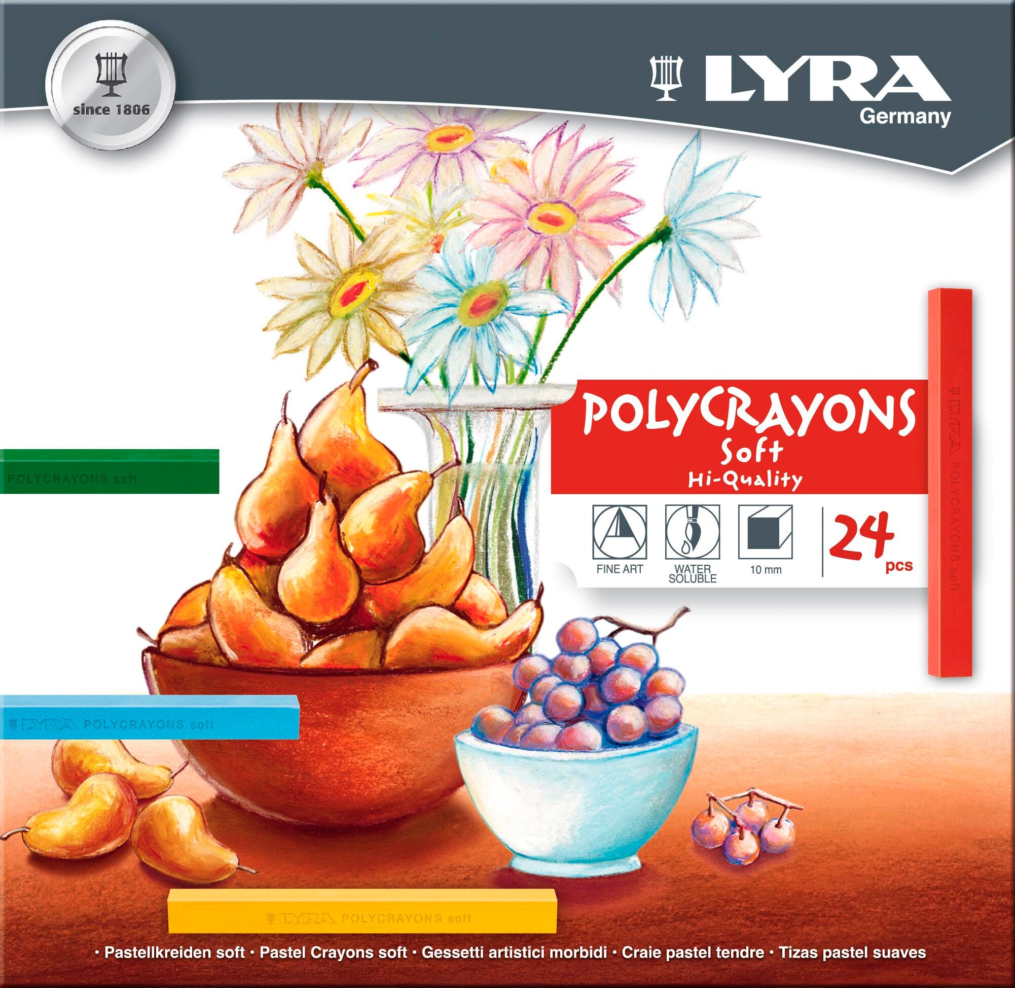 PASTEL POLY CRAYONS LYRA ASST COLORS SOFT SET OF 24