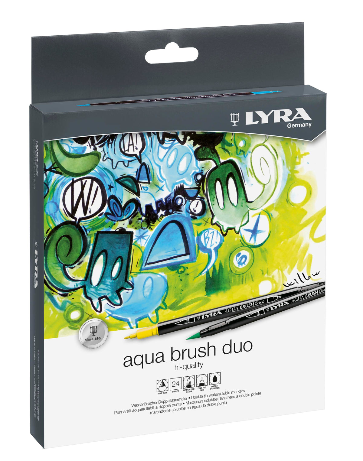 MARKERS LYRA AQUA BRUSH DUO ASST COLORS SET OF 24