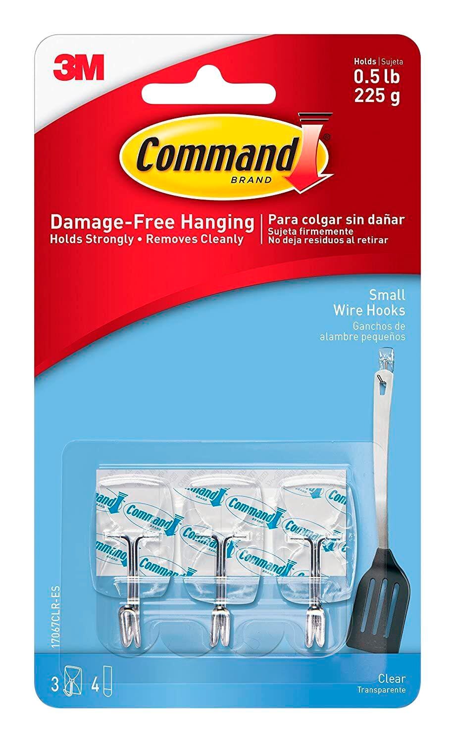 COMMAND WIRE HOOKS CLEAR 3 HOOKS 4 STRIPS