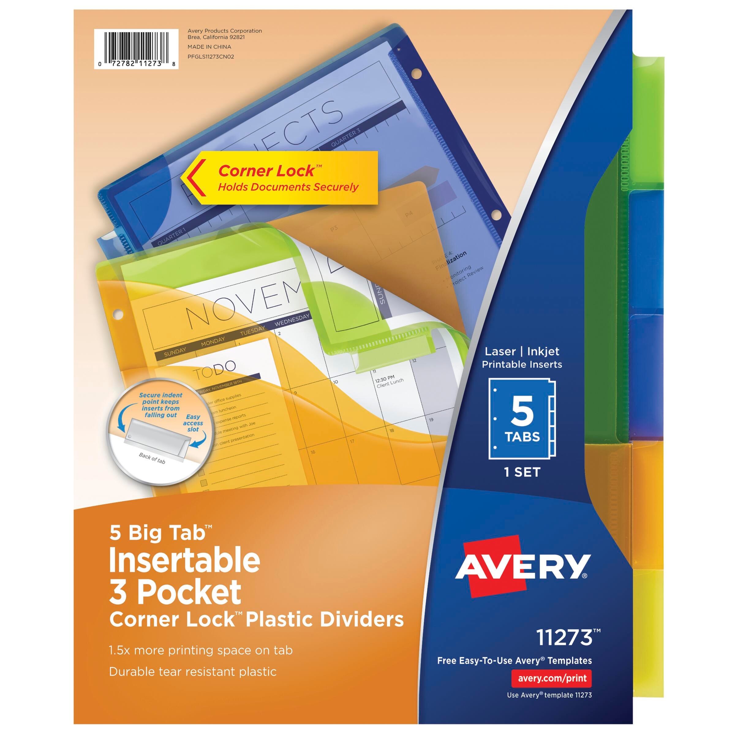 DIVIDER INSERTABLE 5 TAB WITH POCKET ASST COLOR