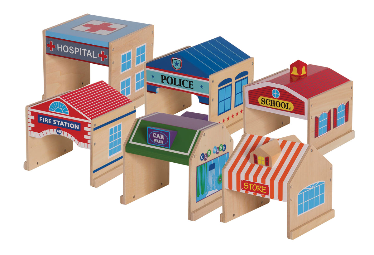 BLOCK SET COMMUNITY BUILDINGS SET OF 6