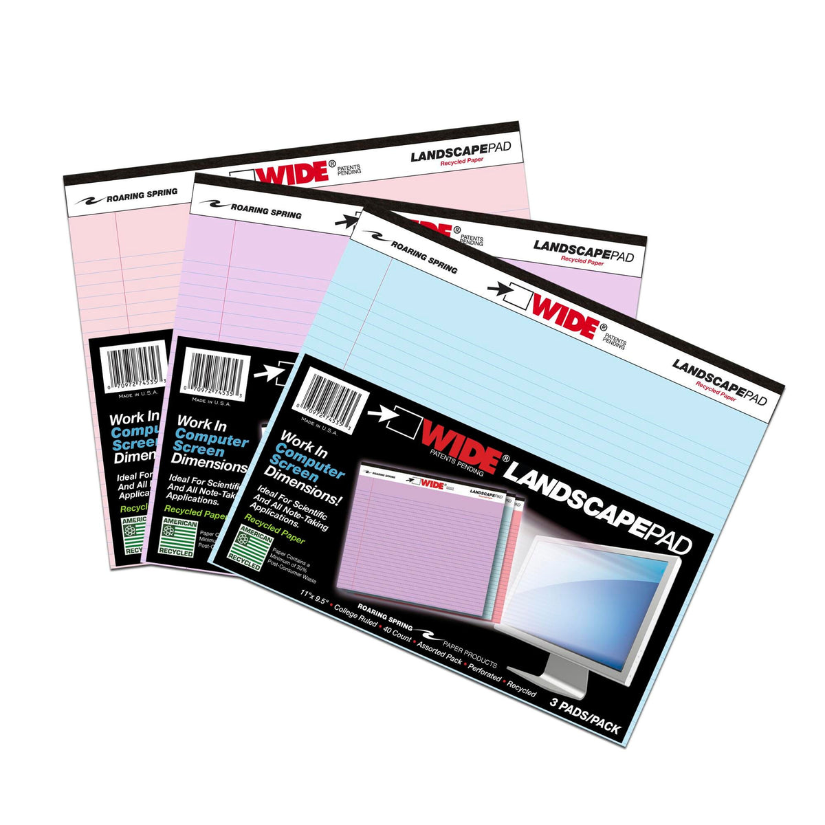 PAPER LEGAL PAD 11X9.5 ASSORTED 40 SHEETS PK OF 3