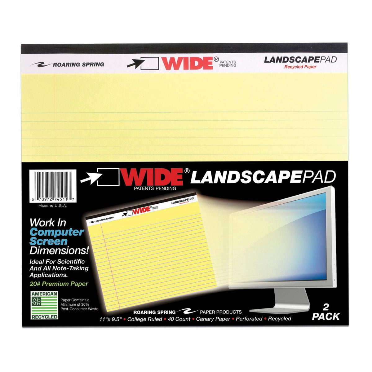 PAPER LEGAL PAD 11X9.5 CANARY 40 SHEETS PK OF 2
