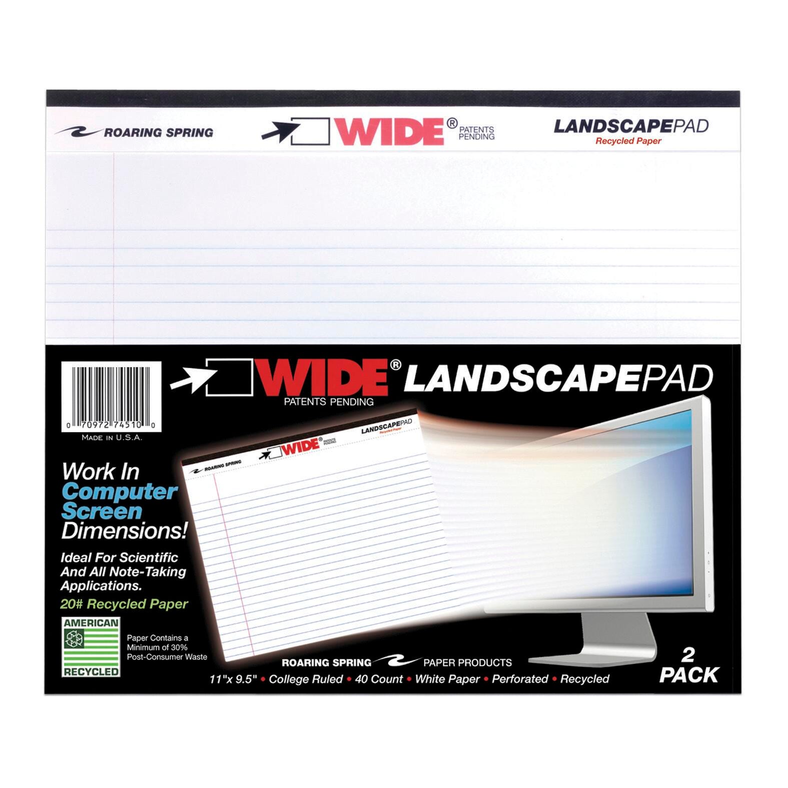 PAPER LEGAL PAD 11X9.5 WHITE 40 SHEETS PK OF 2