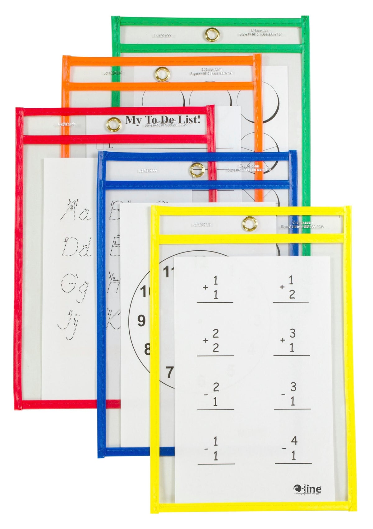 DRY ERASE POCKET REUSABLE 6X9 ASST PRIMARY COLORS PACK OF 10