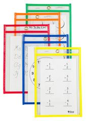DRY ERASE POCKET REUSABLE 6X9 ASST PRIMARY COLORS PACK OF 10