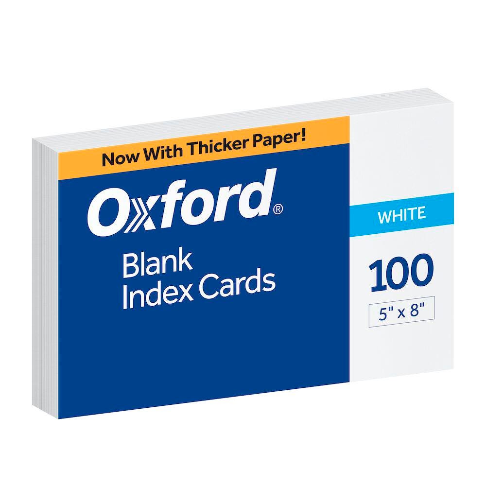 CARDS INDEX 5X8 UNRULED WHITE PACK OF 100 OXFORD