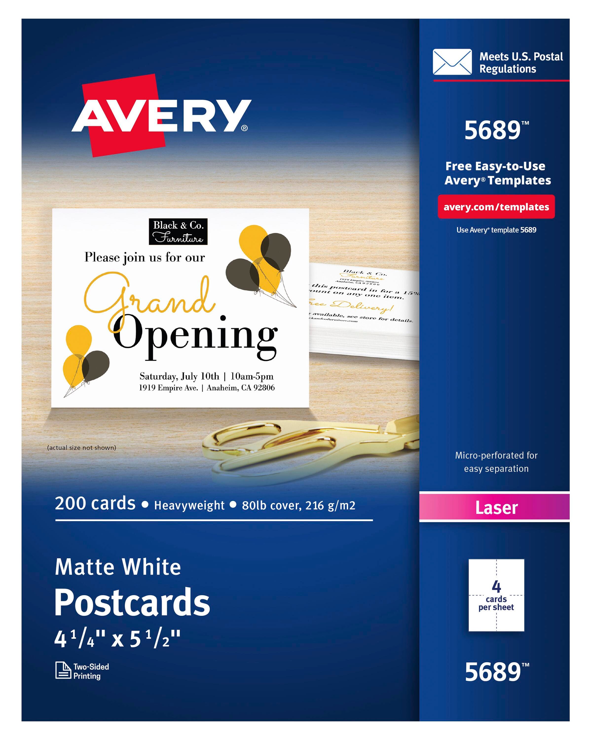 POSTCARDS AVERY LASER 4.25X5.5 IN WHITE BX OF 200
