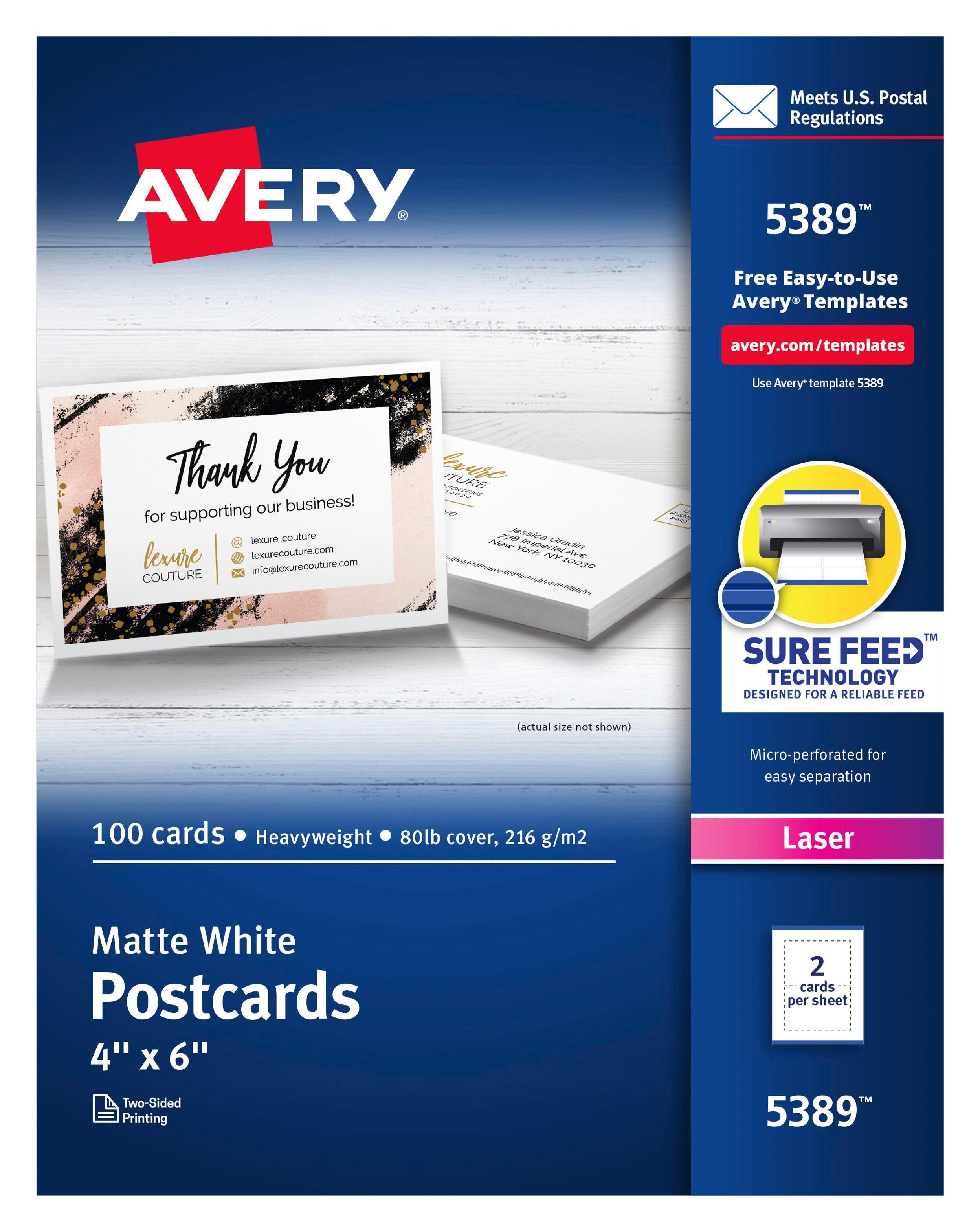 POSTCARDS AVERY LASER 4X6 IN WHITE BX OF 100