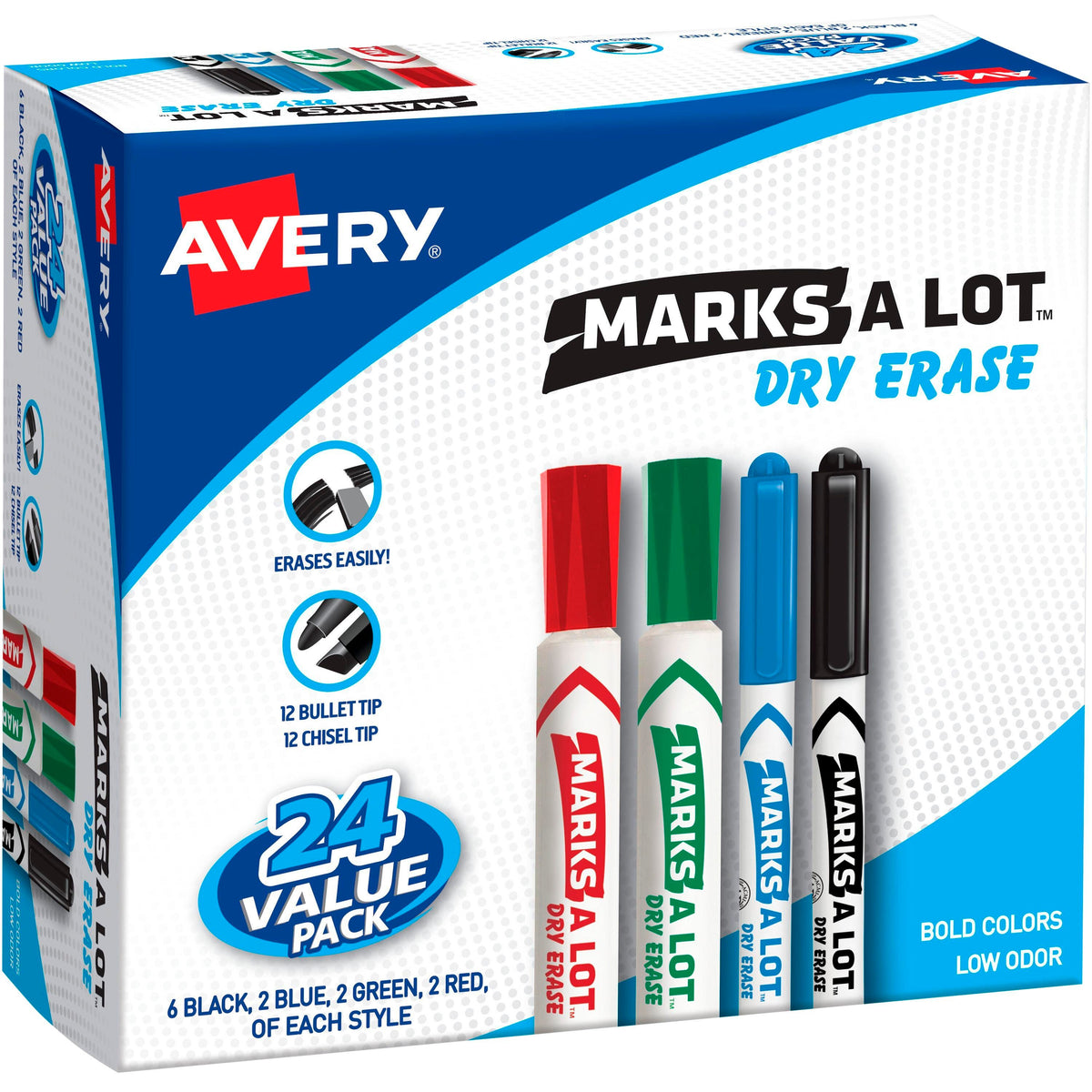 MARKERS DRY ERASE MARKS-A-LOT LOW ODOR ASST SET/24