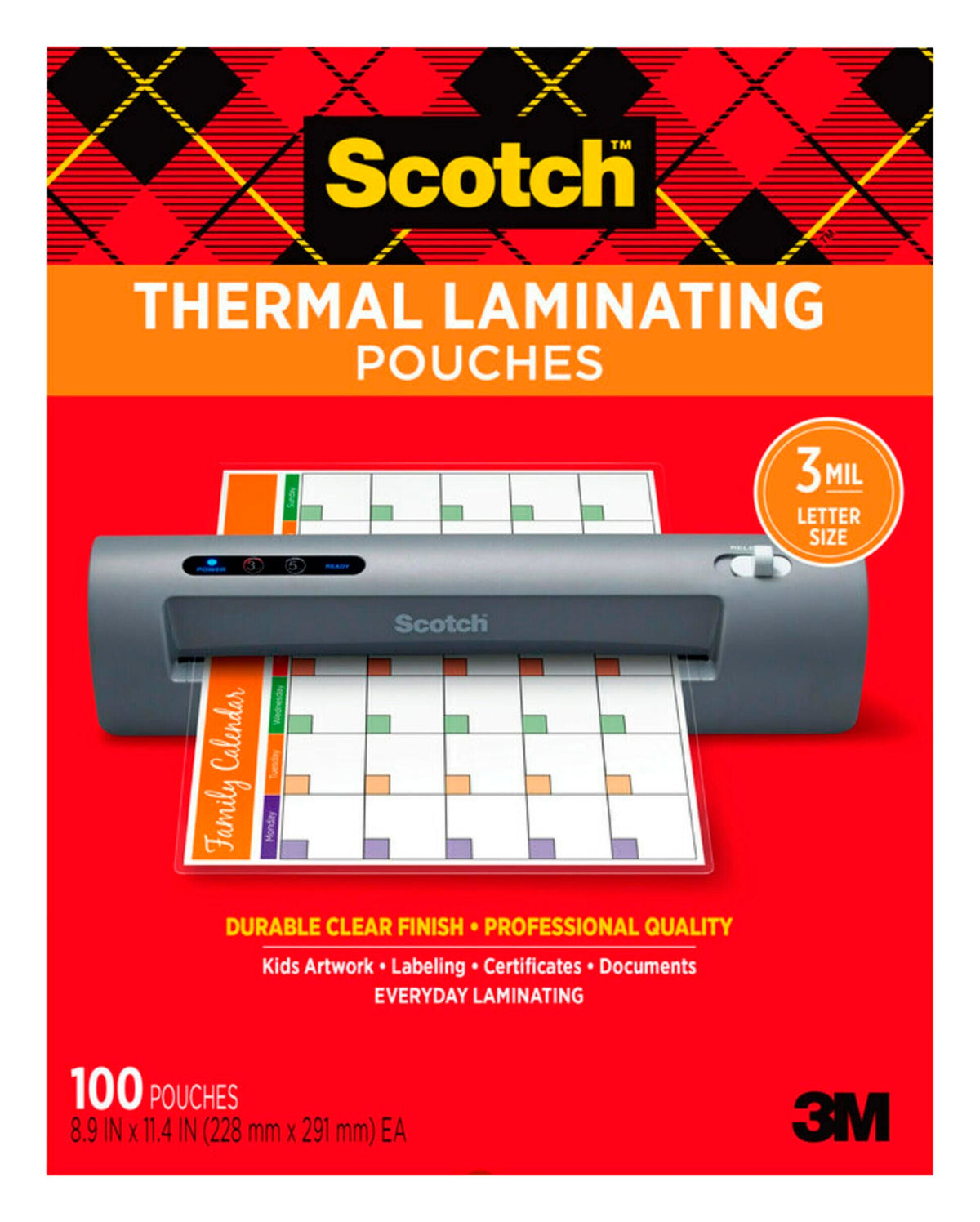 SCOTCH LAMINATING POUCH - 9 X 11-1/2 INCH - 3MIL - PACK OF 100
