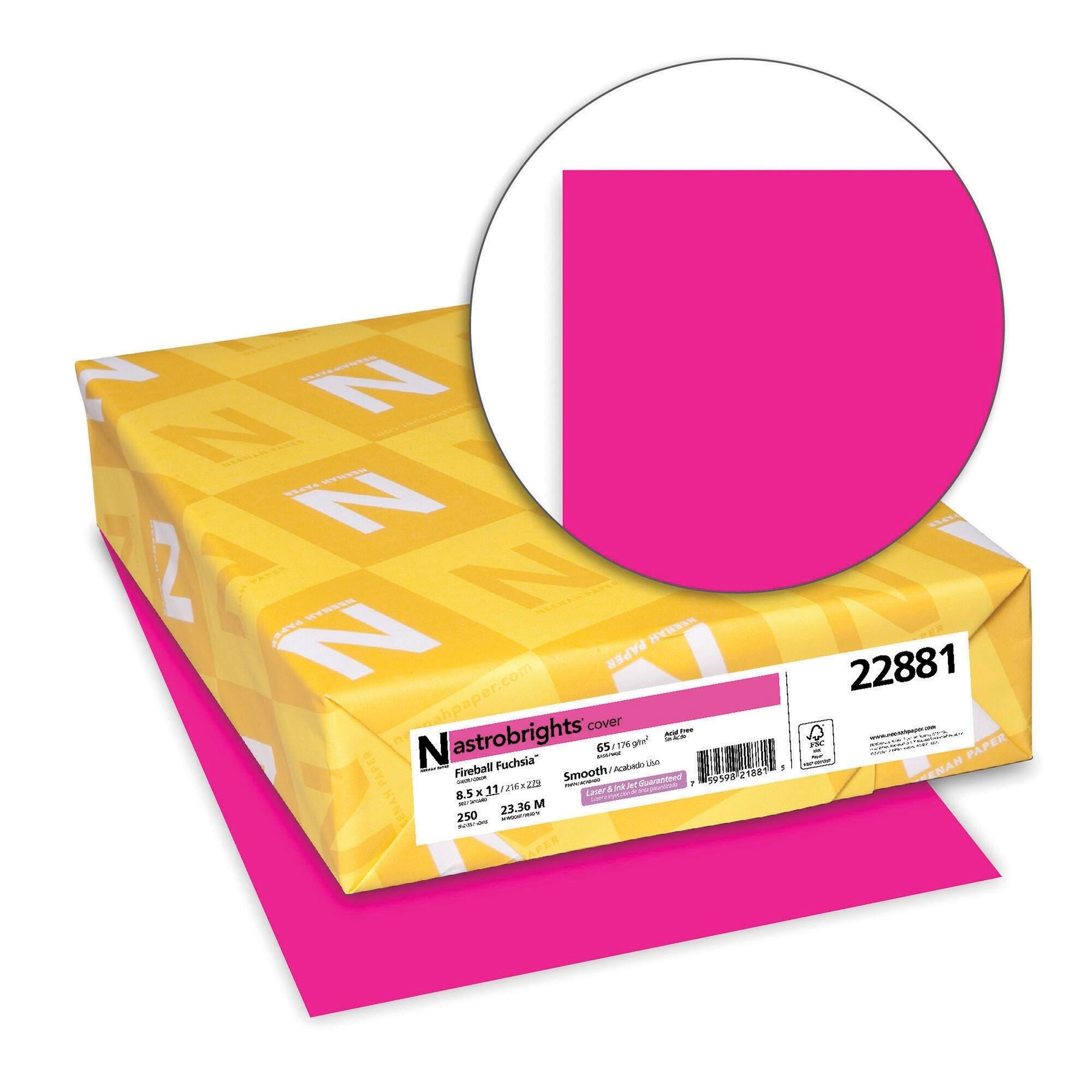 PAPER CARDSTOCK 8.5X11 FIREBALL FUCHSIA 65 LBS 250 SHEETS