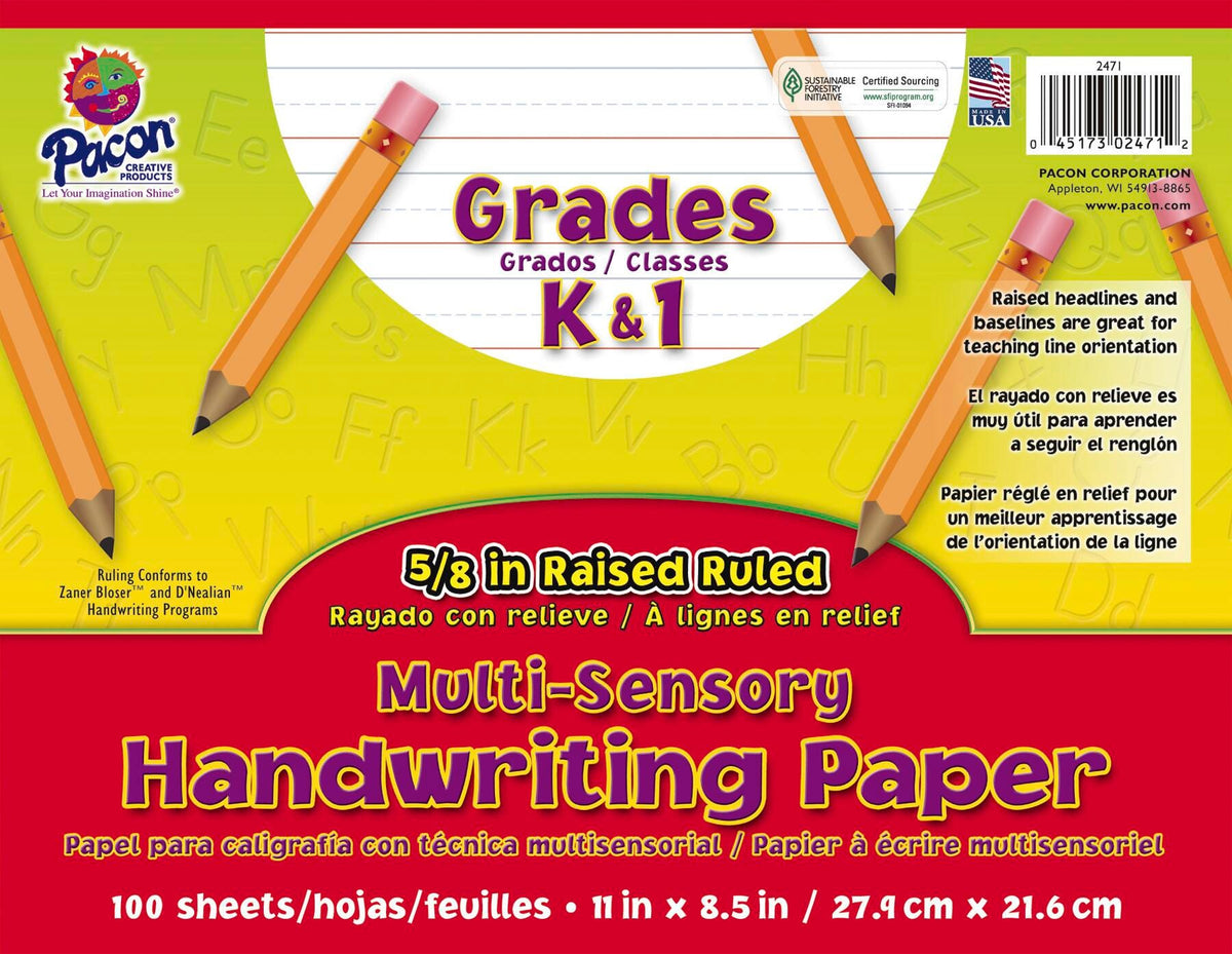 PAPER HANDWRITING MULTI-SENSORY RAISED RULE 11X8.5 100 SHTS