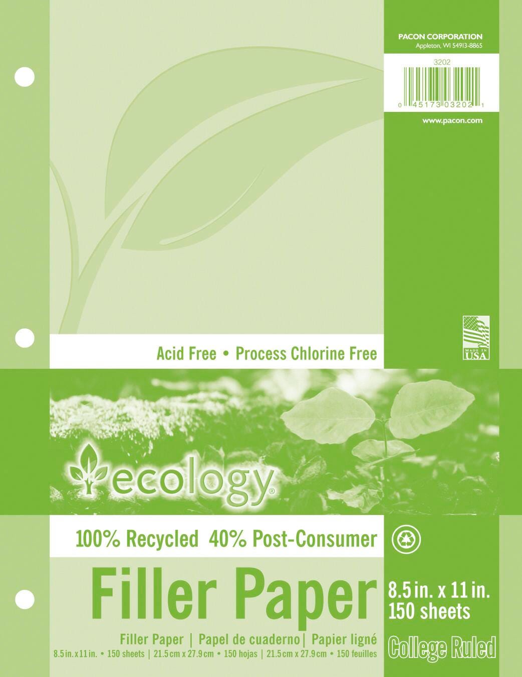 PAPER FILLER ECOLOGY 8.5X11 COLLEGE RULED PK OF 150