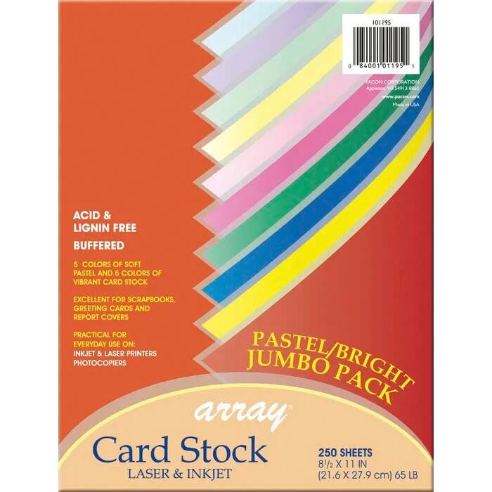 CARD STOCK 8.5X11 ASST BRIGHT PASTEL COLORS PK OF 250