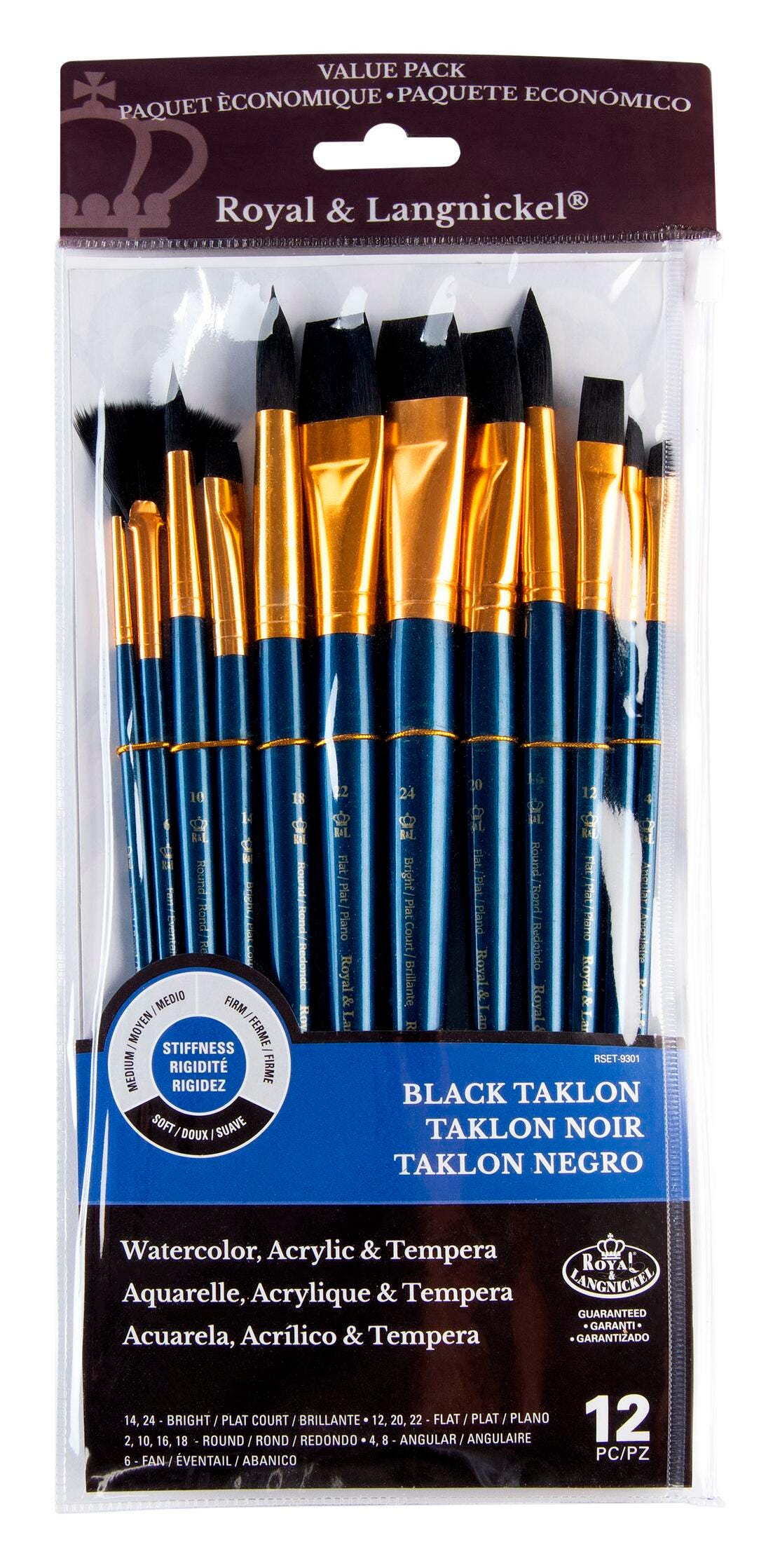 BRUSH ZIP N CLOSE SOFT BLACK TAKLON SET OF 12